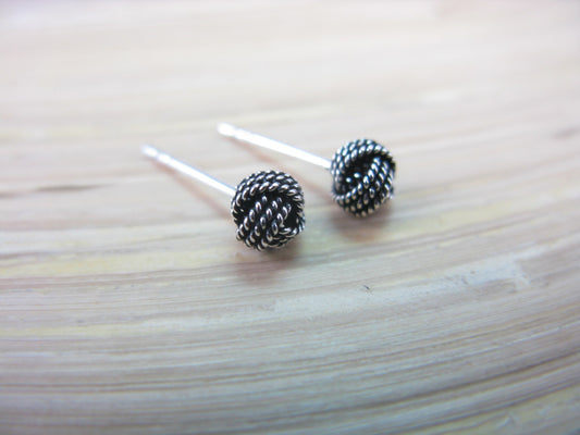 Knot 6mm Ball Oxidized 925 Strling Silver Earrings Stud - Faith Owl