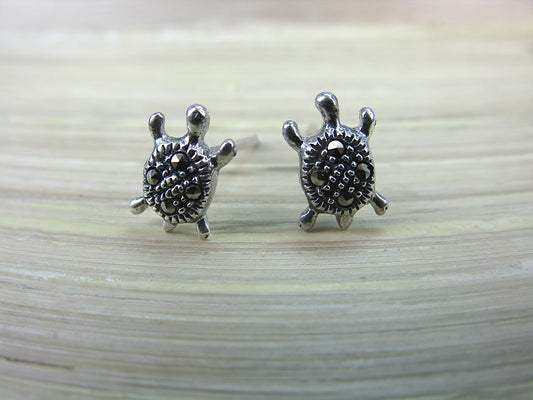 Turtle Marcasite 925 Sterling Silver Stud Earrings Stud Faith Owl - Faith Owl