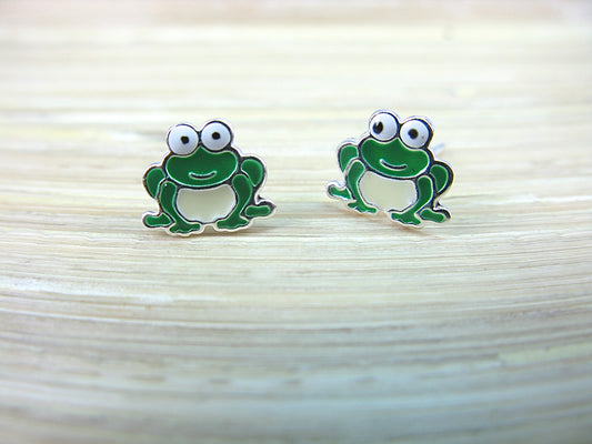 Frog 925 Sterling Silver Stud Earrings Stud Faith Owl - Faith Owl