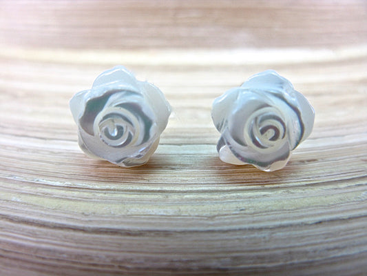 Rose Mother of Pearl Flower 925 Sterling Silver Stud Earrings Stud Faith Owl - Faith Owl