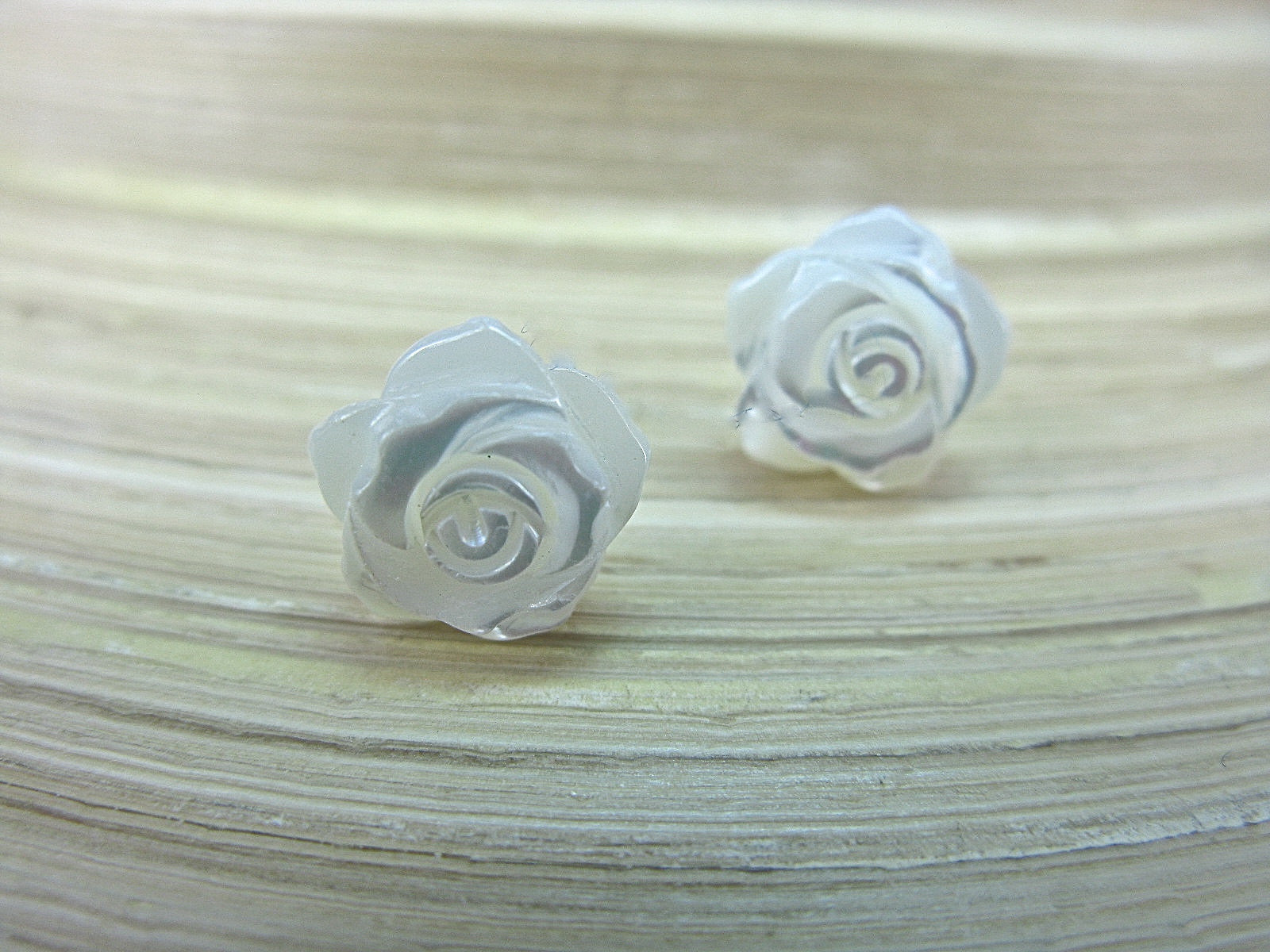 Rose Mother of Pearl Flower Stud Earrings in 925 Sterling Silver