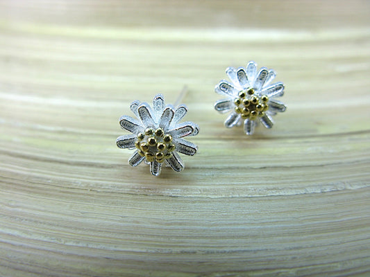 Daisy Flower Two Tone 925 Sterling Silver Stud Earrings Stud - Faith Owl