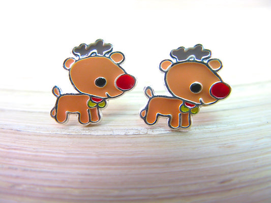 Deer Reindeer 925 Sterlings Silver Stud Earrings Stud - Faith Owl