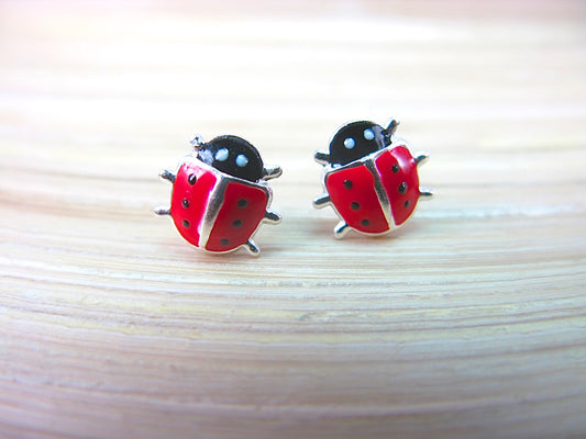 Ladybug Silver Stud - Red Insect 925 Sterling Silver Earrings Stud Faith Owl - Faith Owl
