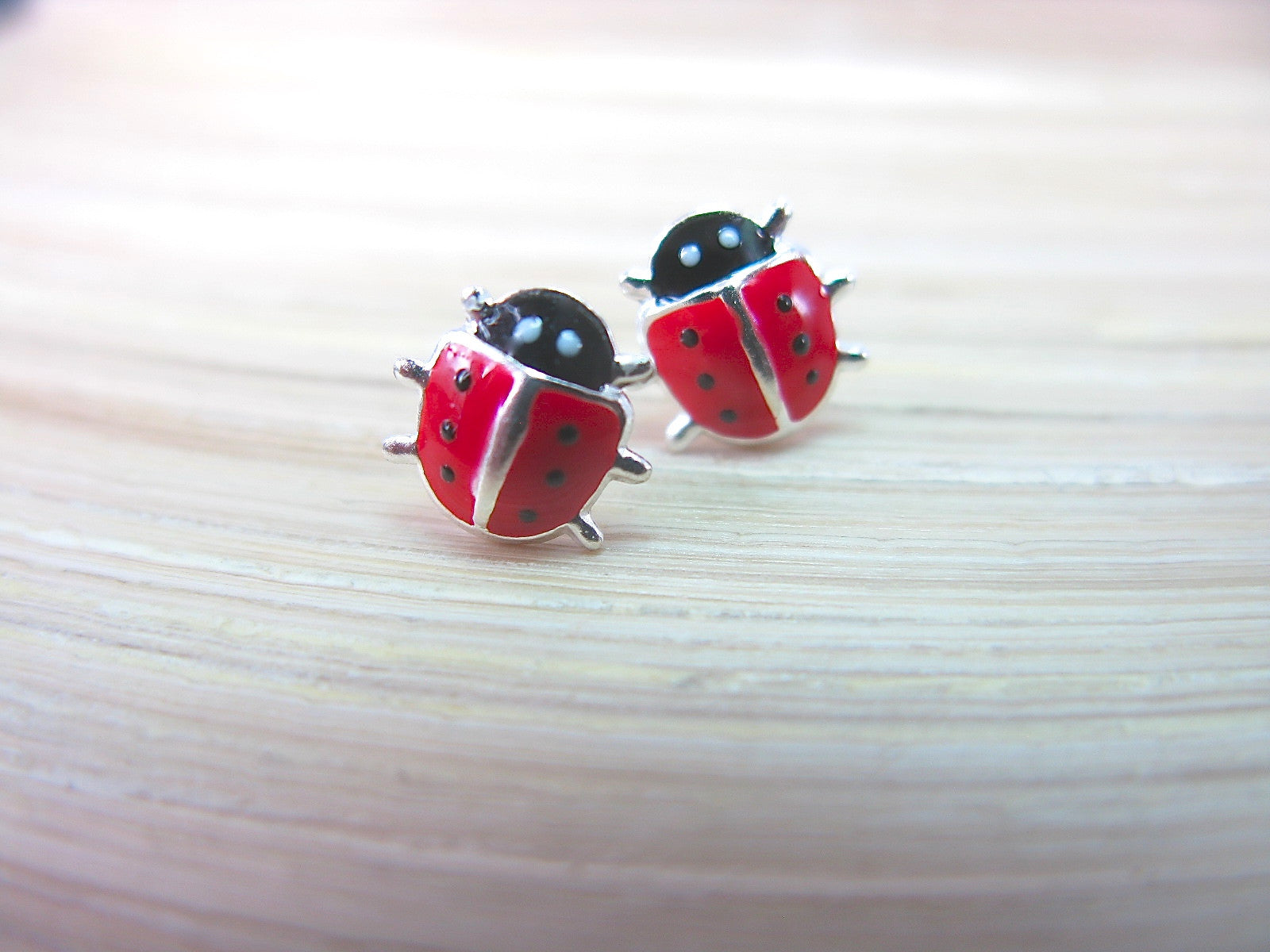 Ladybug Silver Stud - Red Insect 925 Sterling Silver Earrings Stud Faith Owl - Faith Owl