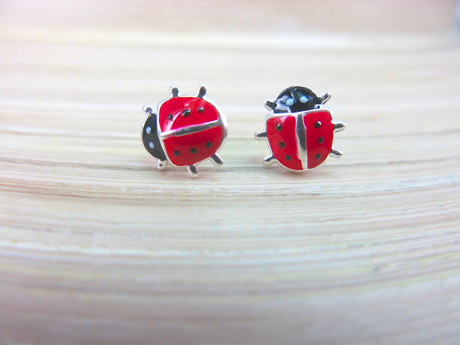 Ladybug Silver Stud - Red Insect 925 Sterling Silver Earrings Stud Faith Owl - Faith Owl