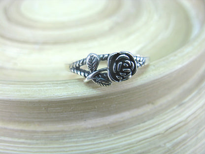 Rose Flower Oxidized 925 Sterling Silver Ring Ring Faith Owl - Faith Owl