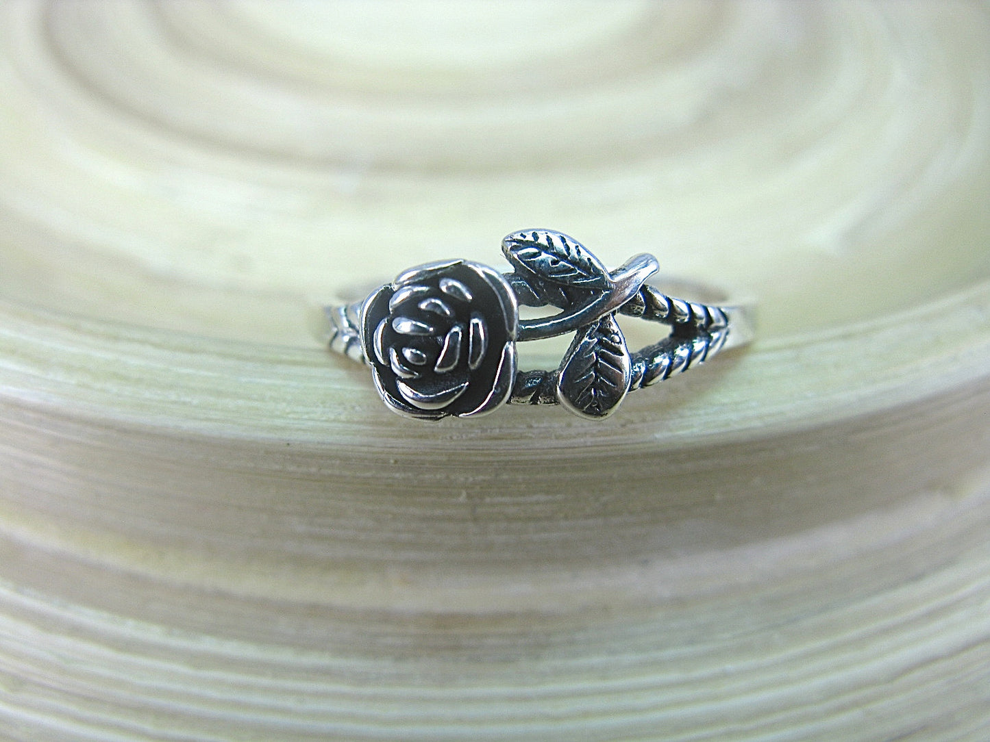 Rose Flower Oxidized 925 Sterling Silver Ring Ring Faith Owl - Faith Owl