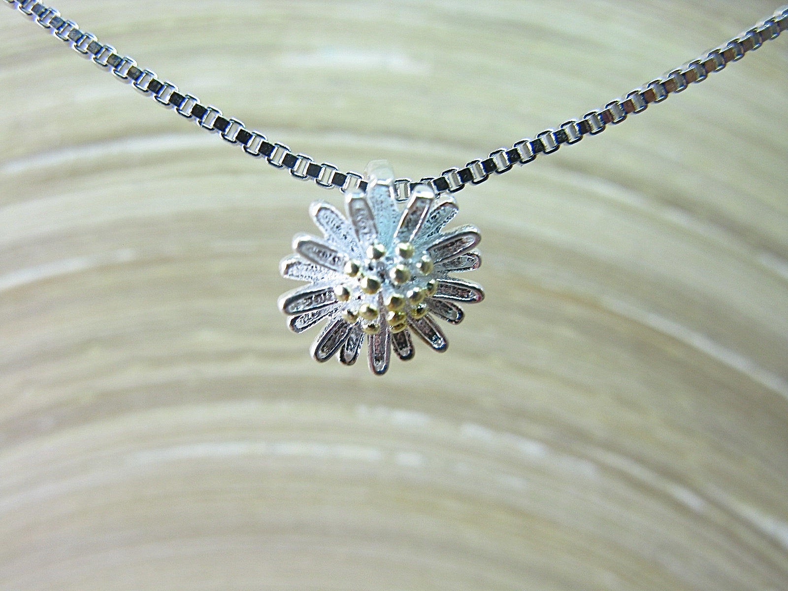 Daisy Flower Two Tone 925 Sterling Silver Pendant Chain Necklace Necklace - Faith Owl