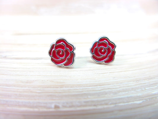 Rose Red Flower 925 Sterlings Silver Stud Earrings Stud Faith Owl - Faith Owl