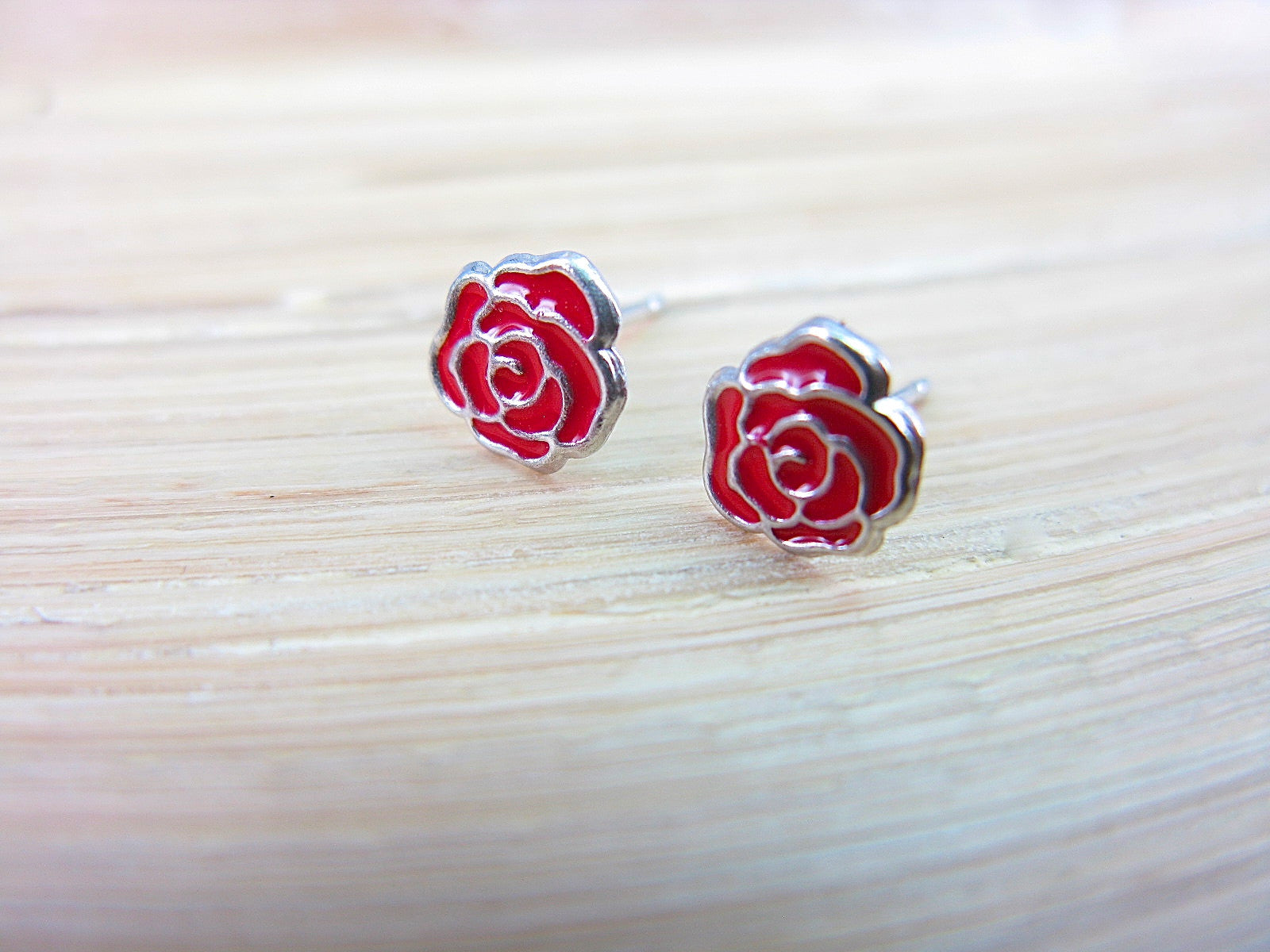 Rose Red Flower 925 Sterlings Silver Stud Earrings Stud Faith Owl - Faith Owl