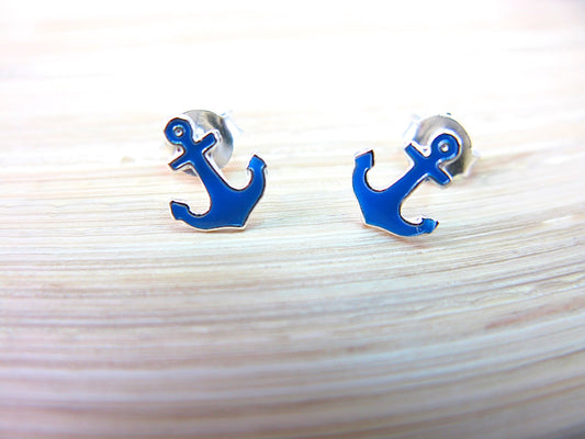 Anchor Blue Sea Ship 925 Sterling Silver Earrings Stud Stud - Faith Owl