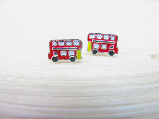 Bus Red Double Decker 925 Sterlings Silver Stud Earrings Stud - Faith Owl