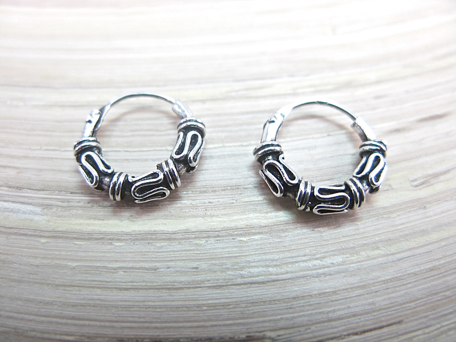 12mm Balinese Silver Hoop Earrings in 925 Sterling Silver Stud - Faith Owl