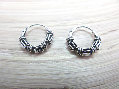 12mm Balinese Silver Hoop Earrings in 925 Sterling Silver Stud - Faith Owl