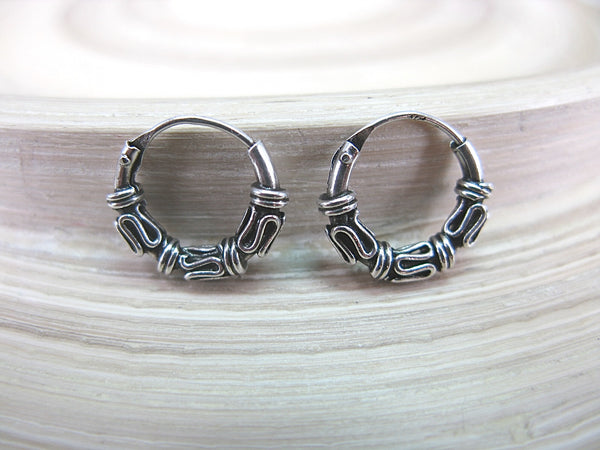 12mm Balinese Silver Hoop Earrings in 925 Sterling Silver Stud - Faith Owl