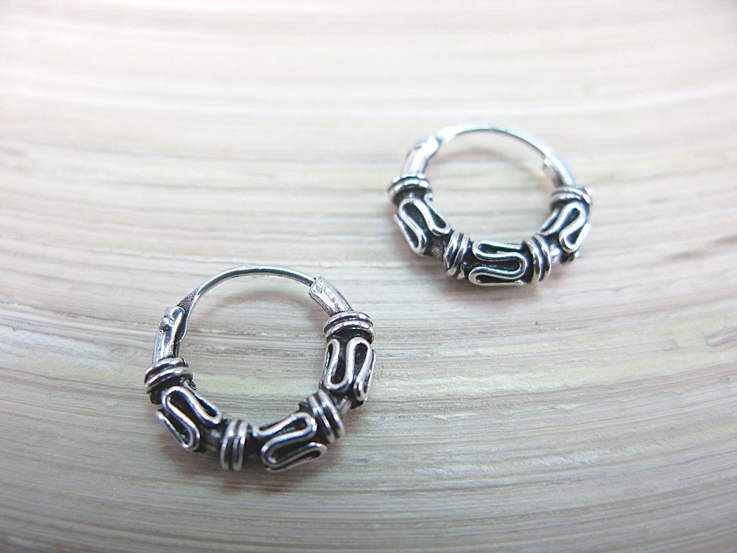 12mm Balinese Silver Hoop Earrings in 925 Sterling Silver Stud - Faith Owl