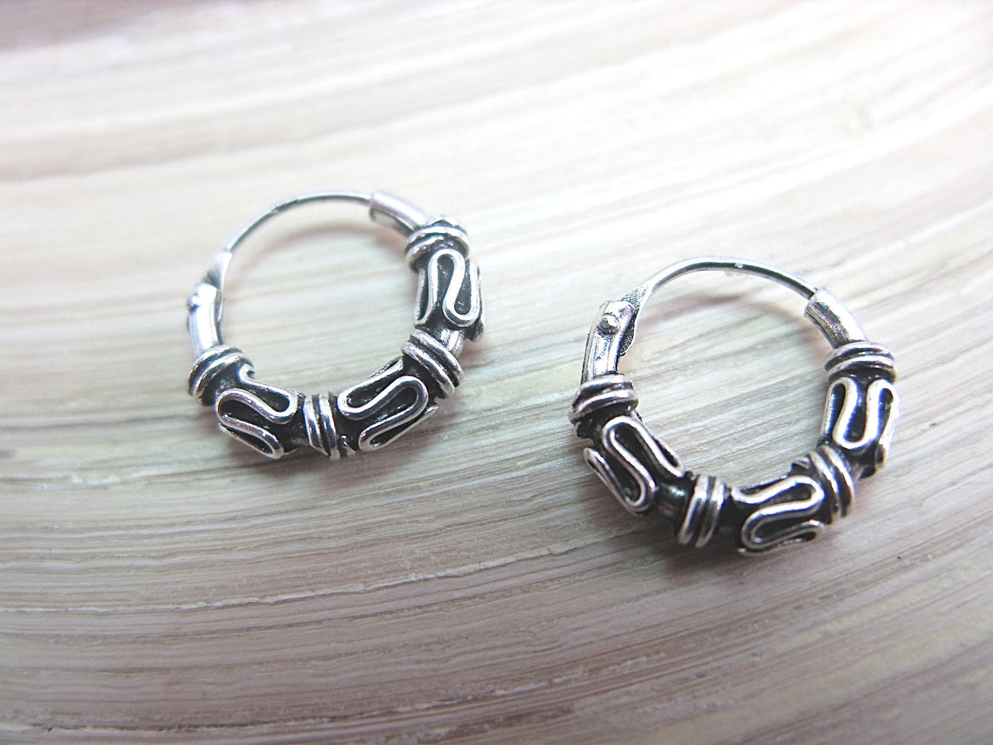 12mm Balinese Silver Hoop Earrings in 925 Sterling Silver Stud - Faith Owl