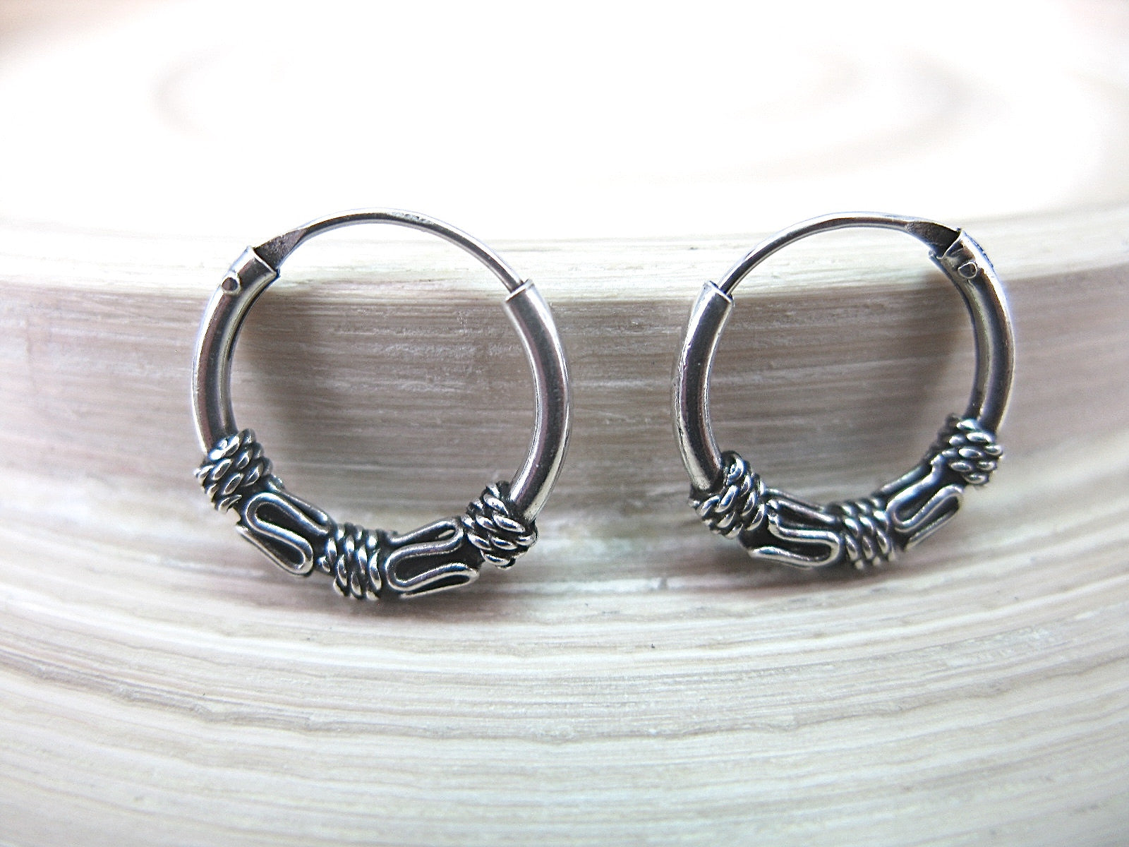 14mm Balinese Hoop Earrings in 925 Sterling Silver Earrings - Faith Owl