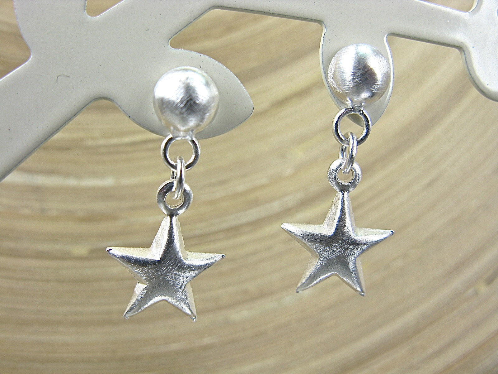 Star Earrings Dangle Drop Matt Look in 925 Sterling Silver Earrings Faith Owl - Faith Owl