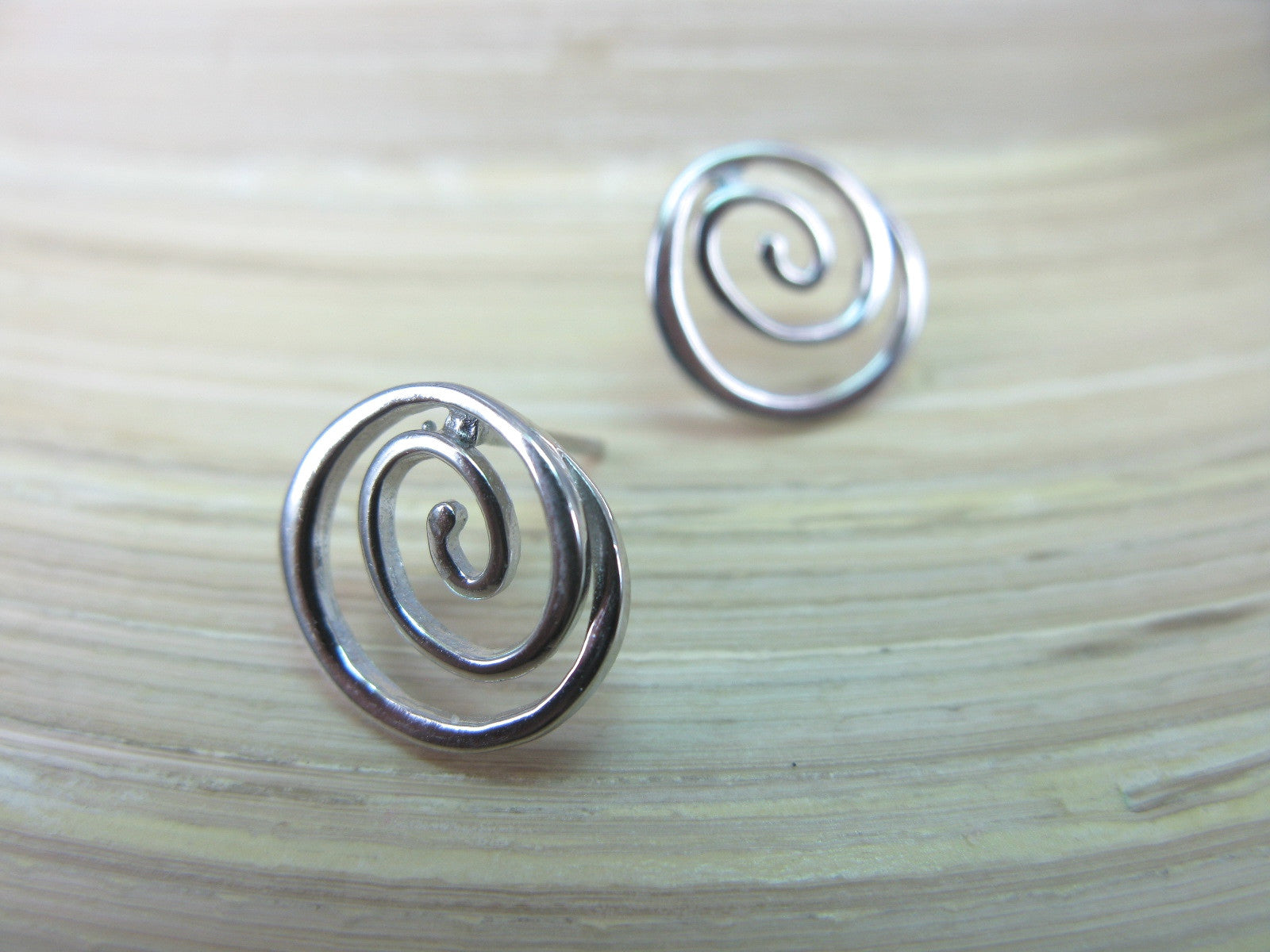 Swirl Spiral Round 925 Sterling Silver Stud Earrings