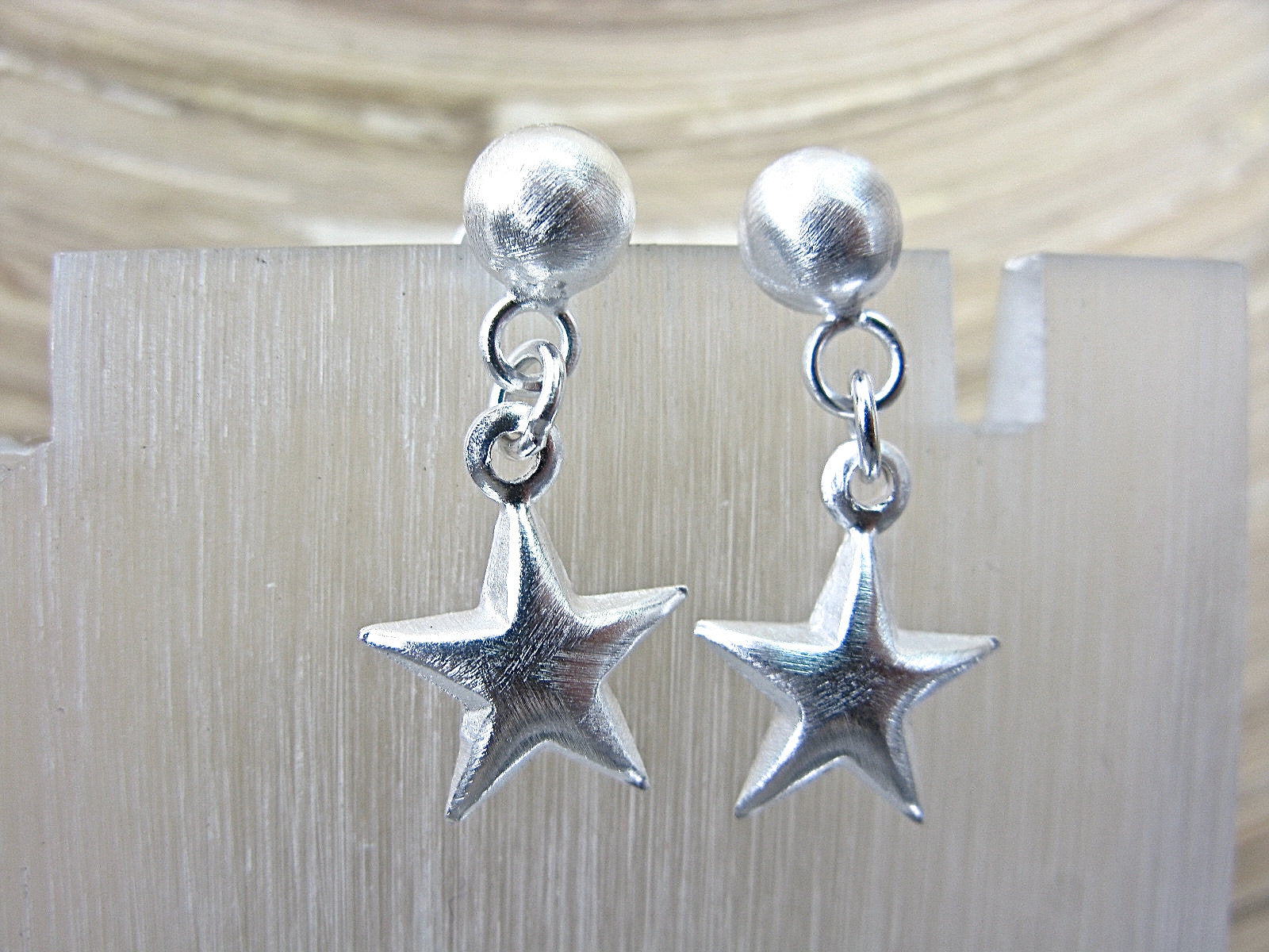 Star Earrings Dangle Drop Matt Look in 925 Sterling Silver Earrings Faith Owl - Faith Owl