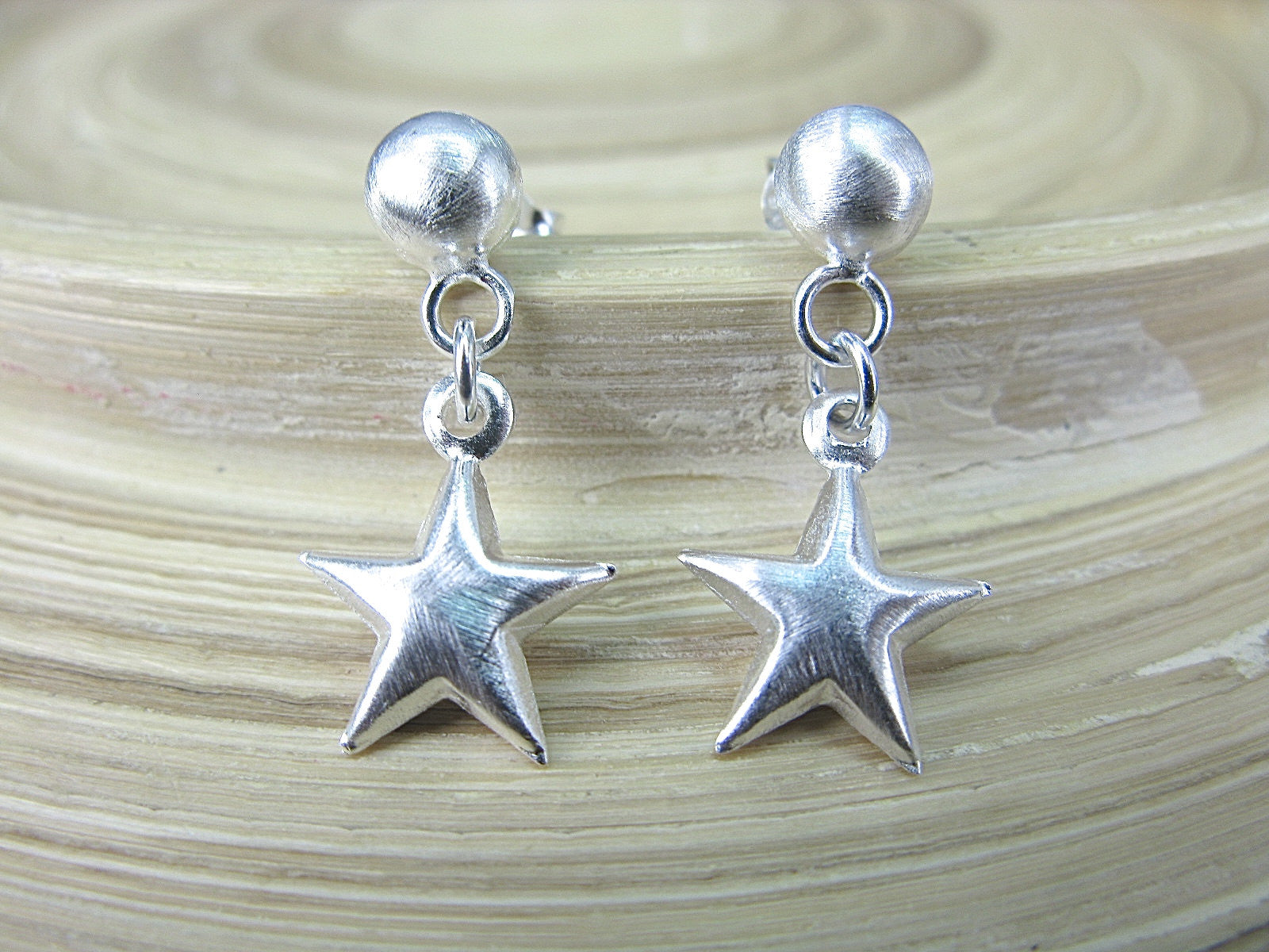 Star Earrings Dangle Drop Matt Look in 925 Sterling Silver Earrings Faith Owl - Faith Owl