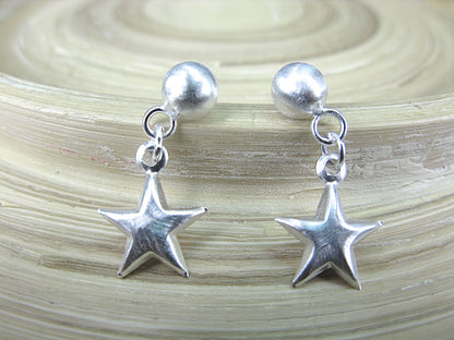 Star Earrings Dangle Drop Matt Look in 925 Sterling Silver Earrings Faith Owl - Faith Owl