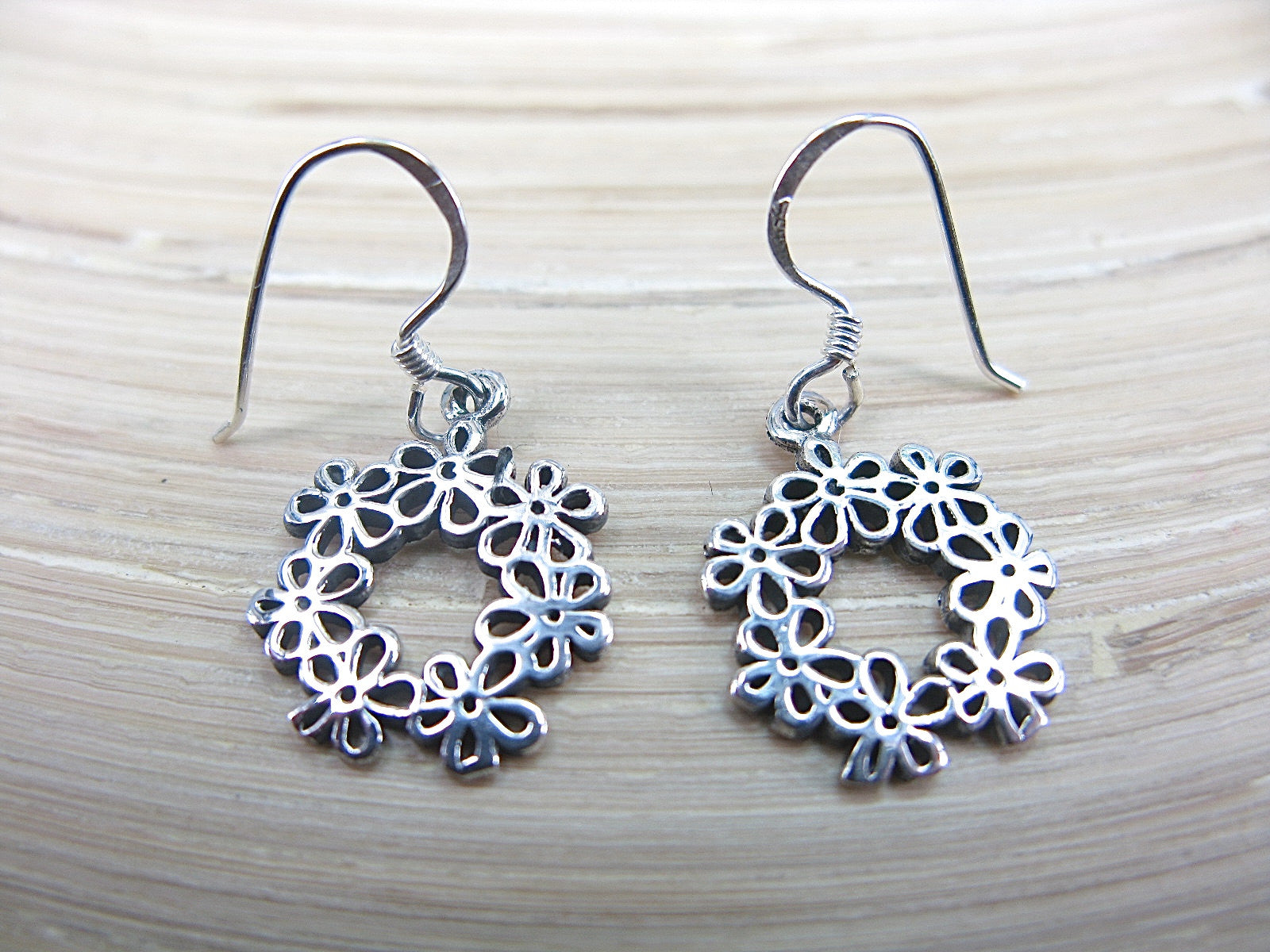 Flower Wreath Earrings in 925 Sterling Silver Earrings Faith Owl - Faith Owl
