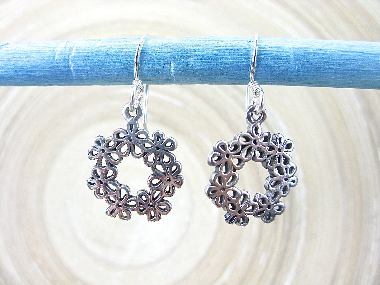 Flower Wreath Earrings in 925 Sterling Silver Earrings - Faith Owl