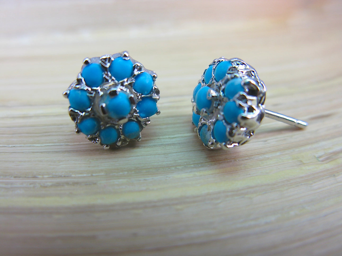 Turquoise Flower 925 Sterling Silver Stud Earrings