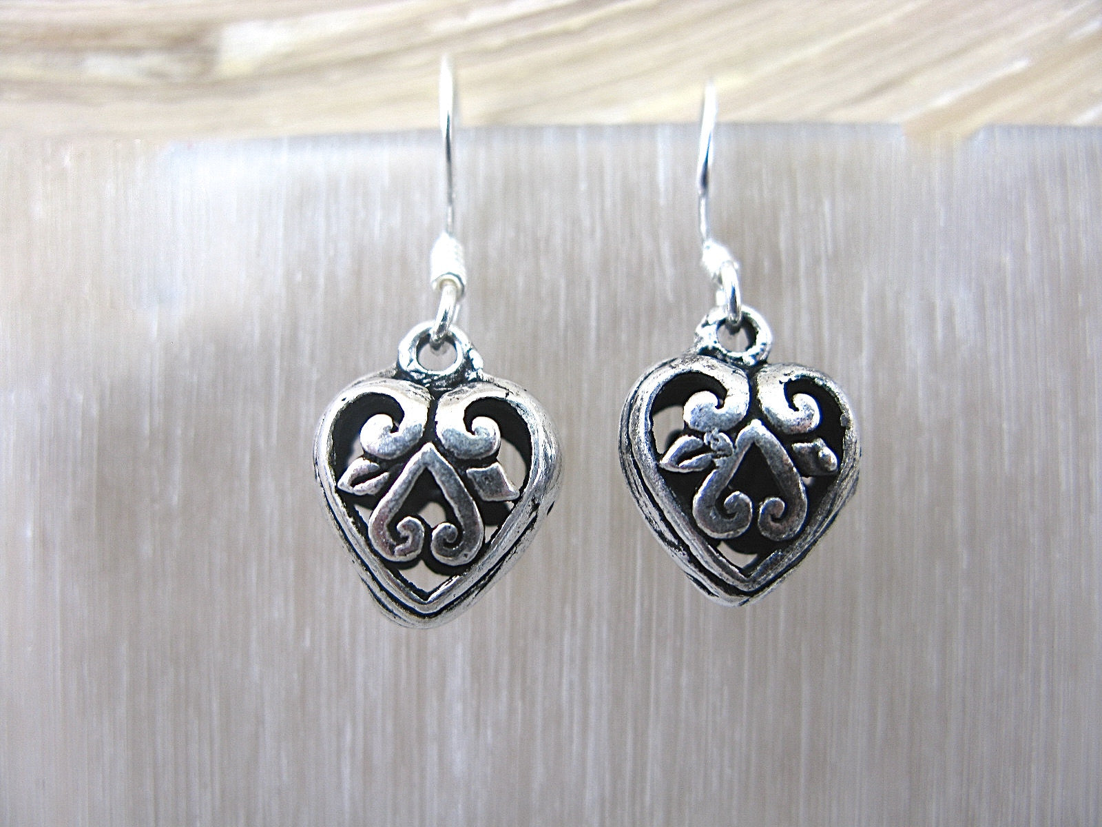 Filigree Lace Oxidized Heart Earrings in 925 Sterling Silver Earrings - Faith Owl