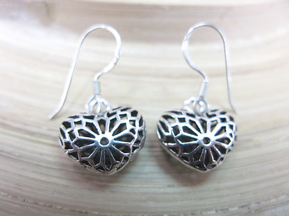 Filigree Lace Heart Earrings in 925 Sterling Silver Earrings - Faith Owl