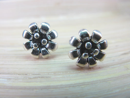 Daisy Flower Oxidized 925 Strling Silver Stud Earrings Stud - Faith Owl