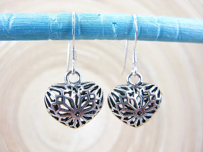 Filigree Lace Heart Earrings in 925 Sterling Silver Earrings - Faith Owl