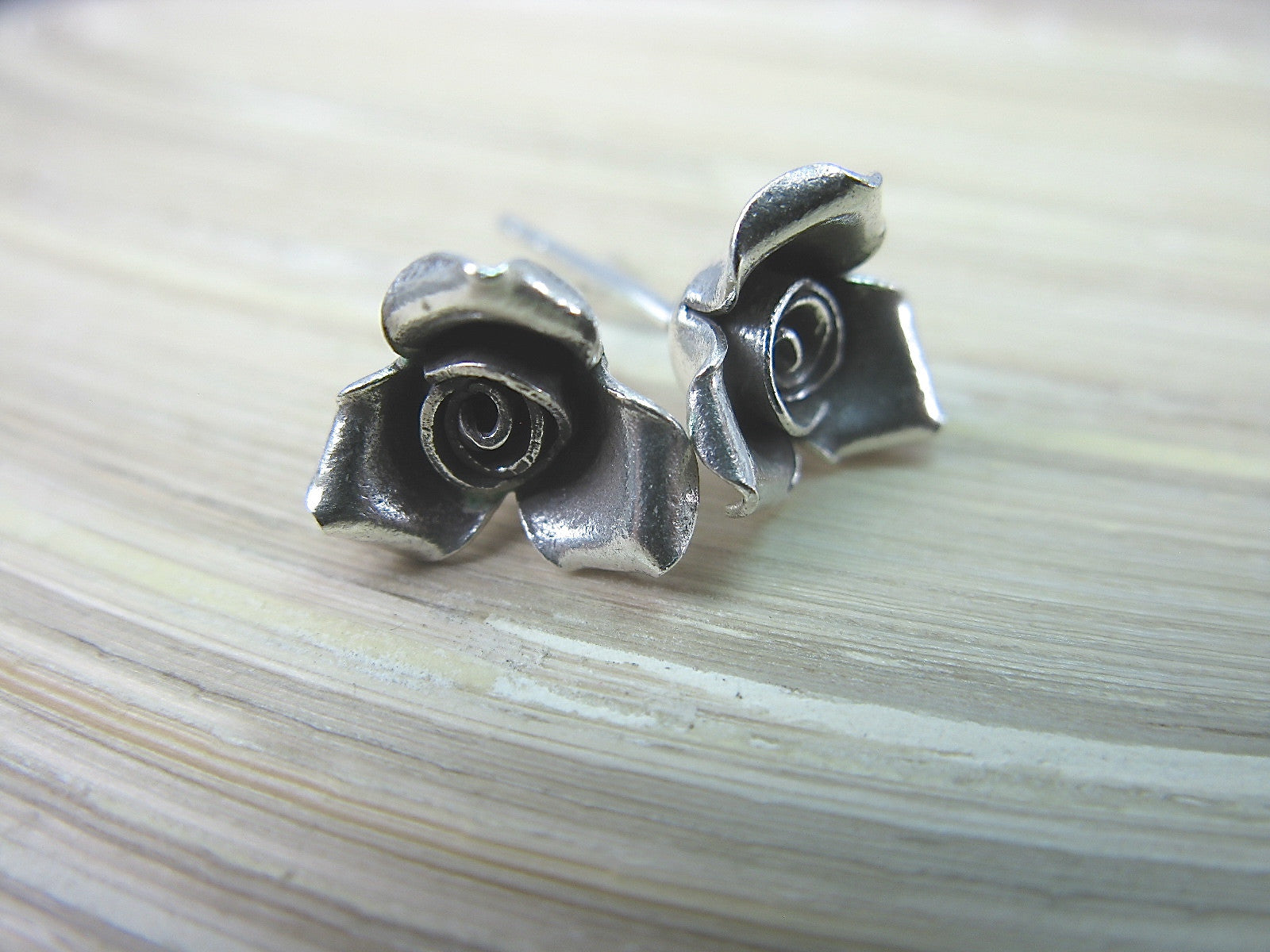 Rose Flower Tribal Oxidized 925 Sterling Silver Stud Earrings Stud Faith Owl - Faith Owl