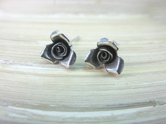Rose Flower Tribal Oxidized 925 Sterling Silver Stud Earrings Stud Faith Owl - Faith Owl