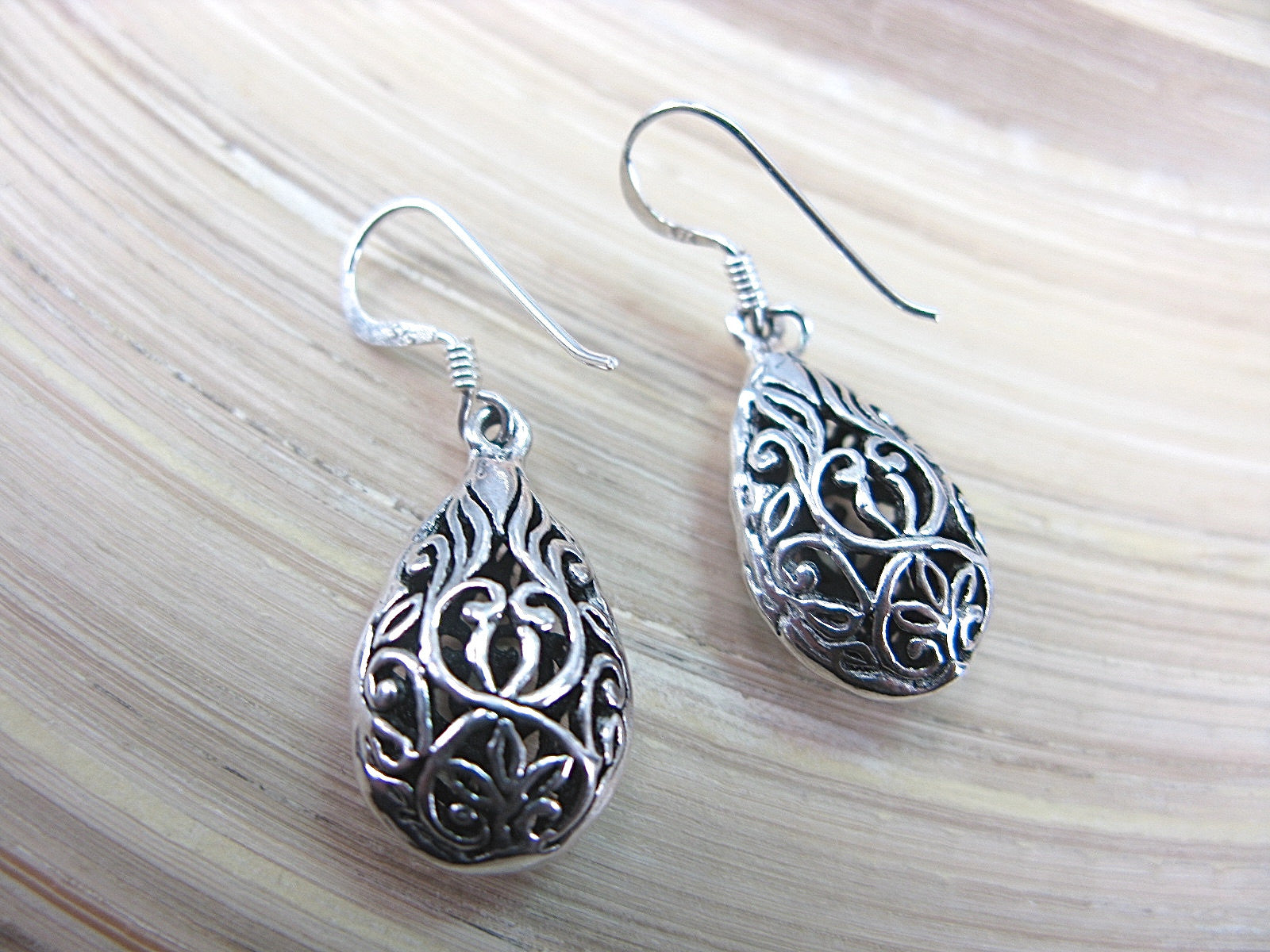 Filigree Lace Oval Dangle Drop Earrings in 925 Sterling Silver Earrings - Faith Owl