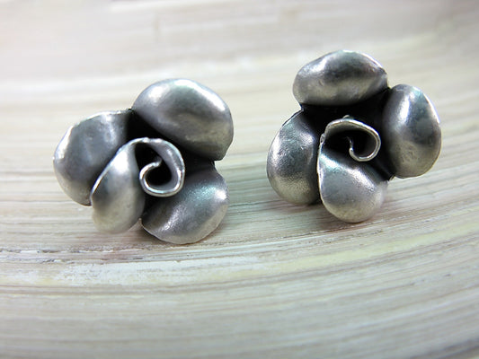 Rose Flower Tribal Oxidized 925 Sterling Silver Stud Earrings Stud Faith Owl - Faith Owl