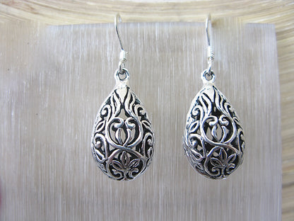 Filigree Lace Oval Dangle Drop Earrings in 925 Sterling Silver Earrings - Faith Owl