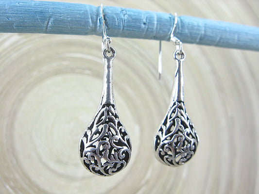 Filigree Lace Long Drop Earrings in 925 Sterling Silver Earrings - Faith Owl