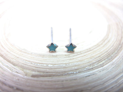 Turquoise Star Tiny Minimalist Stud Earrings in 925 Sterling Silver Stud Faith Owl - Faith Owl