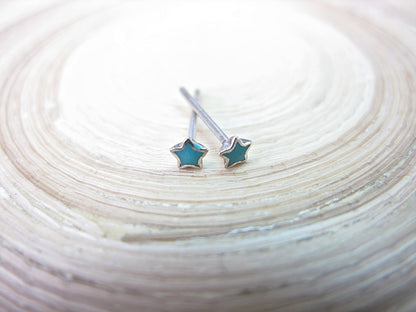 Turquoise Star Tiny Minimalist Stud Earrings in 925 Sterling Silver Stud Faith Owl - Faith Owl