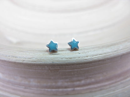 Turquoise Star Tiny Minimalist Stud Earrings in 925 Sterling Silver Stud Faith Owl - Faith Owl