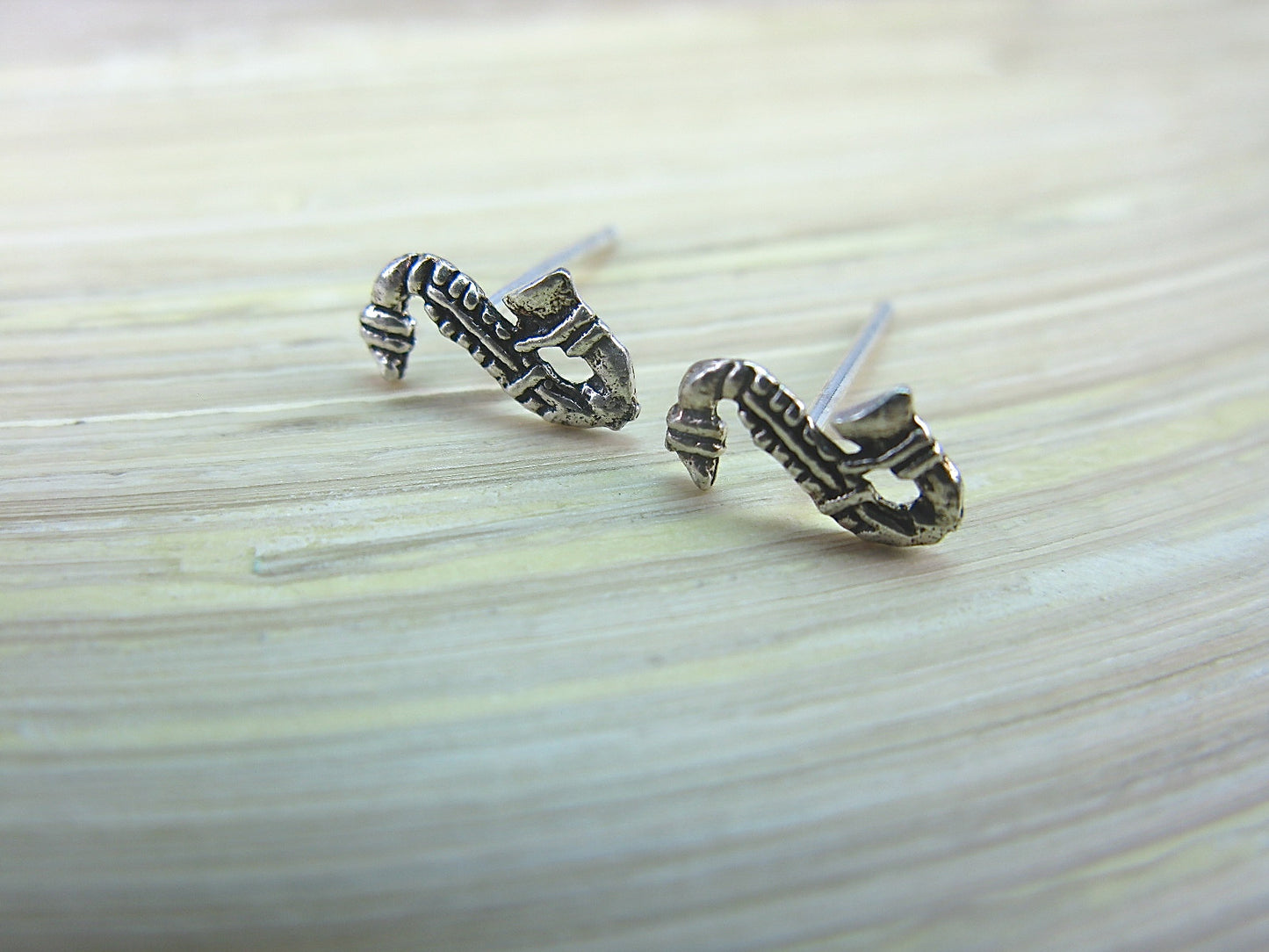 Saxophone Musical Instrument 925 Sterling Silver Stud Earrings