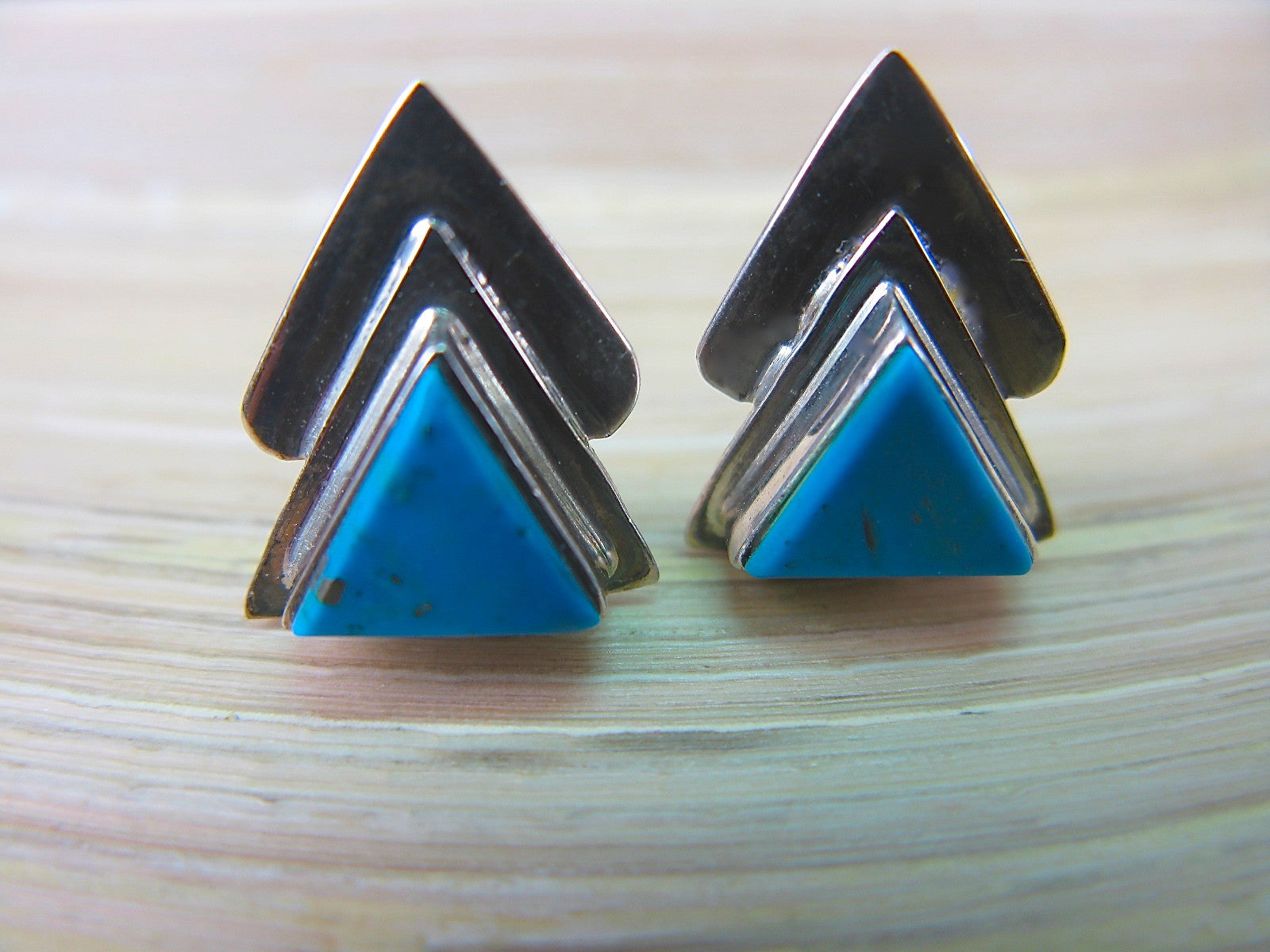 Turquoise Triangle Geometric 925 Sterling Silver Post Earrings Stud Faith Owl - Faith Owl