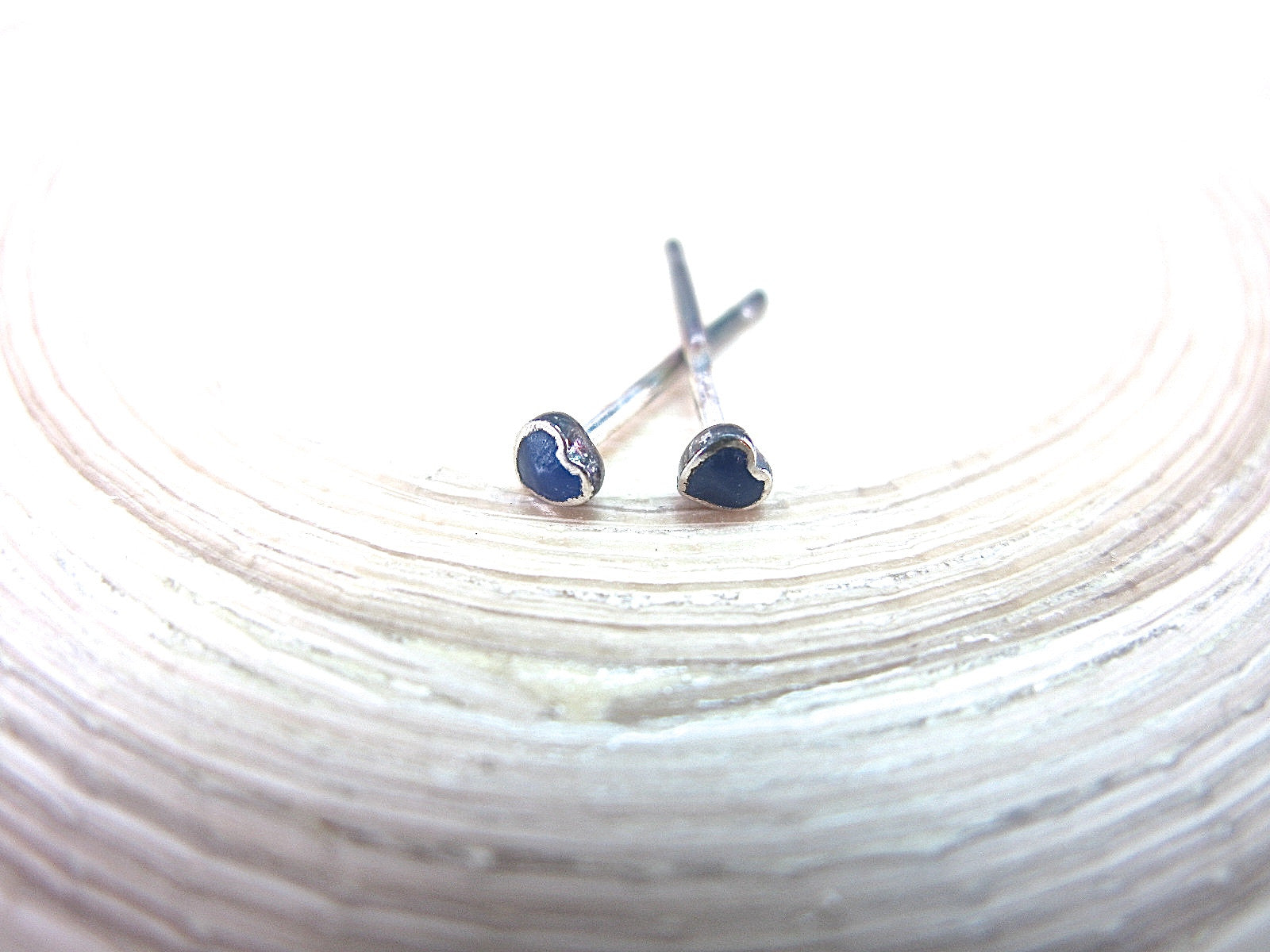 Lapis Lazuli Heart Tiny Minimalist Stud Earrings in 925 Sterling Silver Stud Faith Owl - Faith Owl