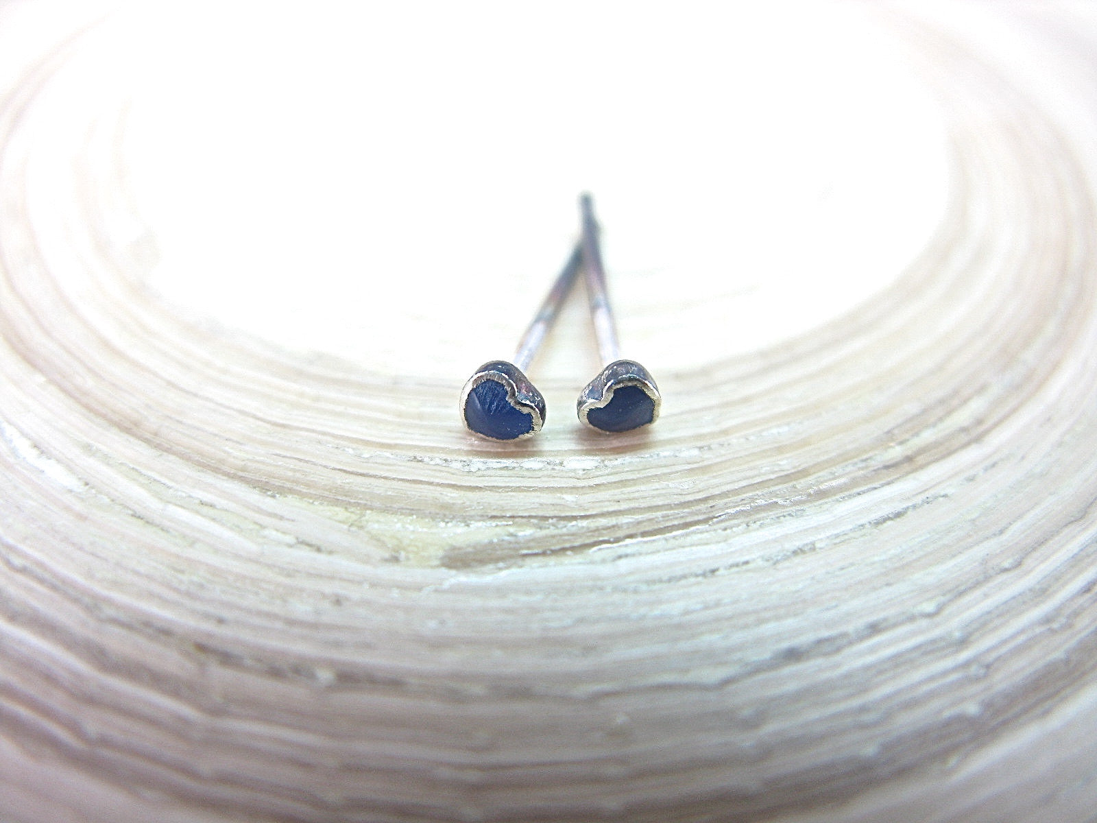 Lapis Lazuli Heart Tiny Minimalist Stud Earrings in 925 Sterling Silver Stud Faith Owl - Faith Owl