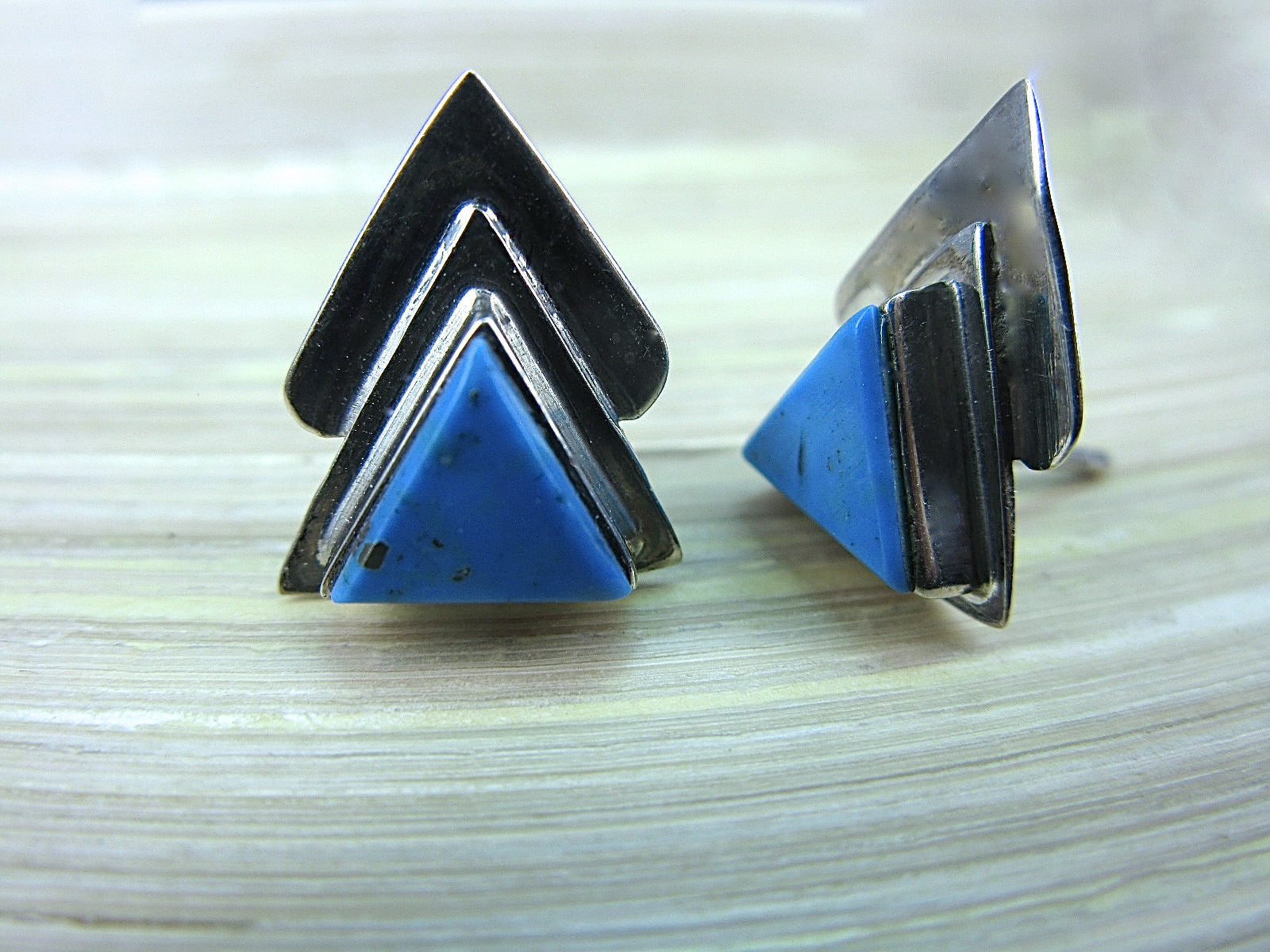 Turquoise Triangle Geometric 925 Sterling Silver Stud Earrings