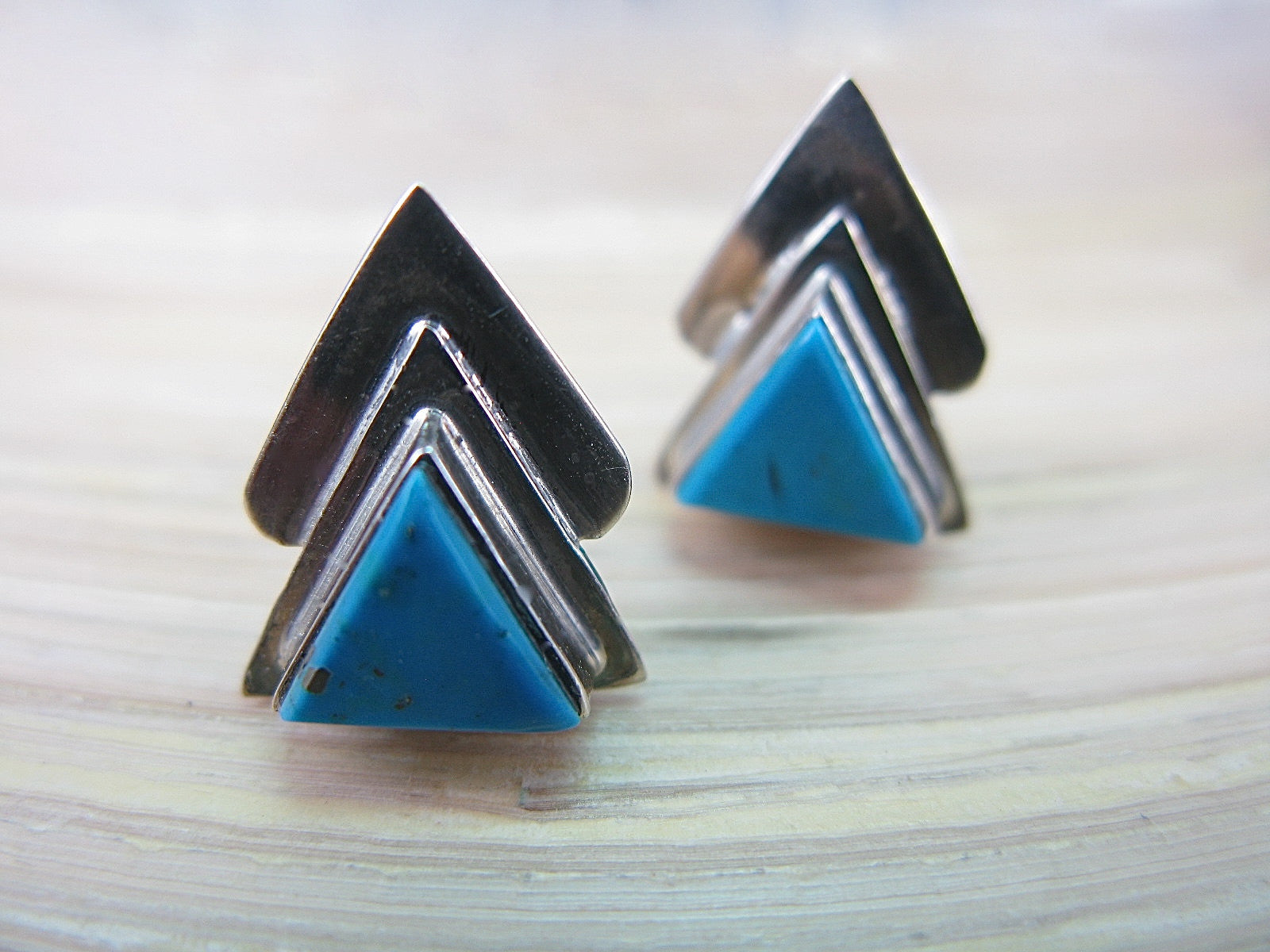Turquoise Triangle Geometric 925 Sterling Silver Stud Earrings